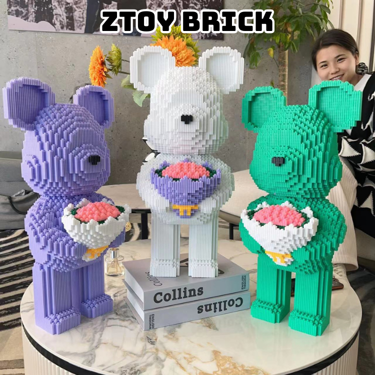 Đồ chơi lắp ráp Gấu Bearbrick Hồng ôm Hoa 48cm Mini Kèm Búa  cầm hoa Ghép Mô Hình 3D Đồ Chơi Thông Minh Cho Bé ZTOY