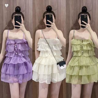 Đầm 2 dây vải tơ nhiều tầng tiểu thư siêu xinh (kèm ảnh thật treo)