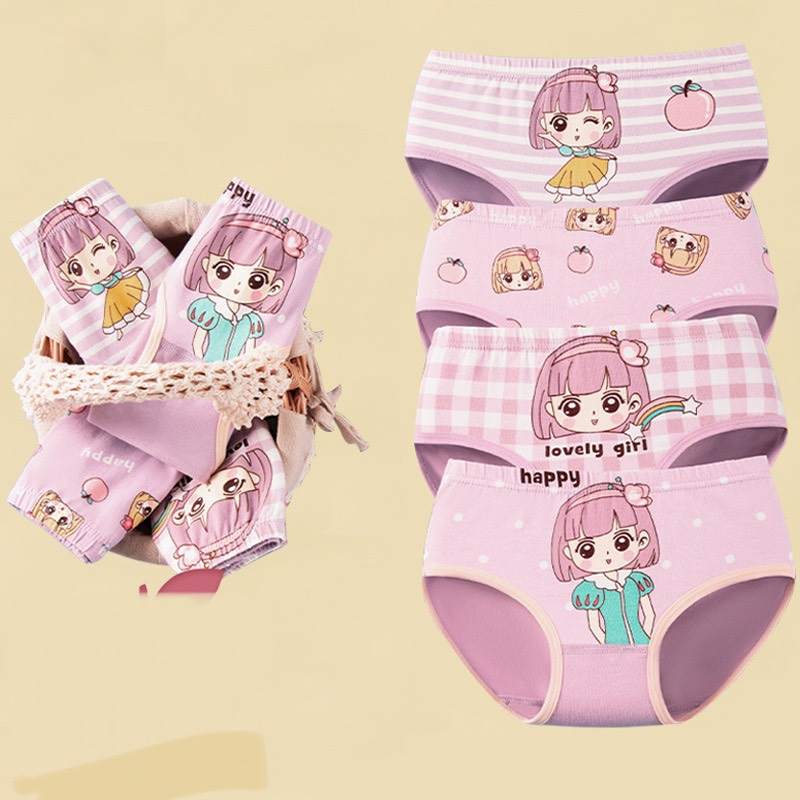 Quần chip tam giác cho bé gái vải cotton mềm mát hoạ tiết hoạt hình đáng yêu