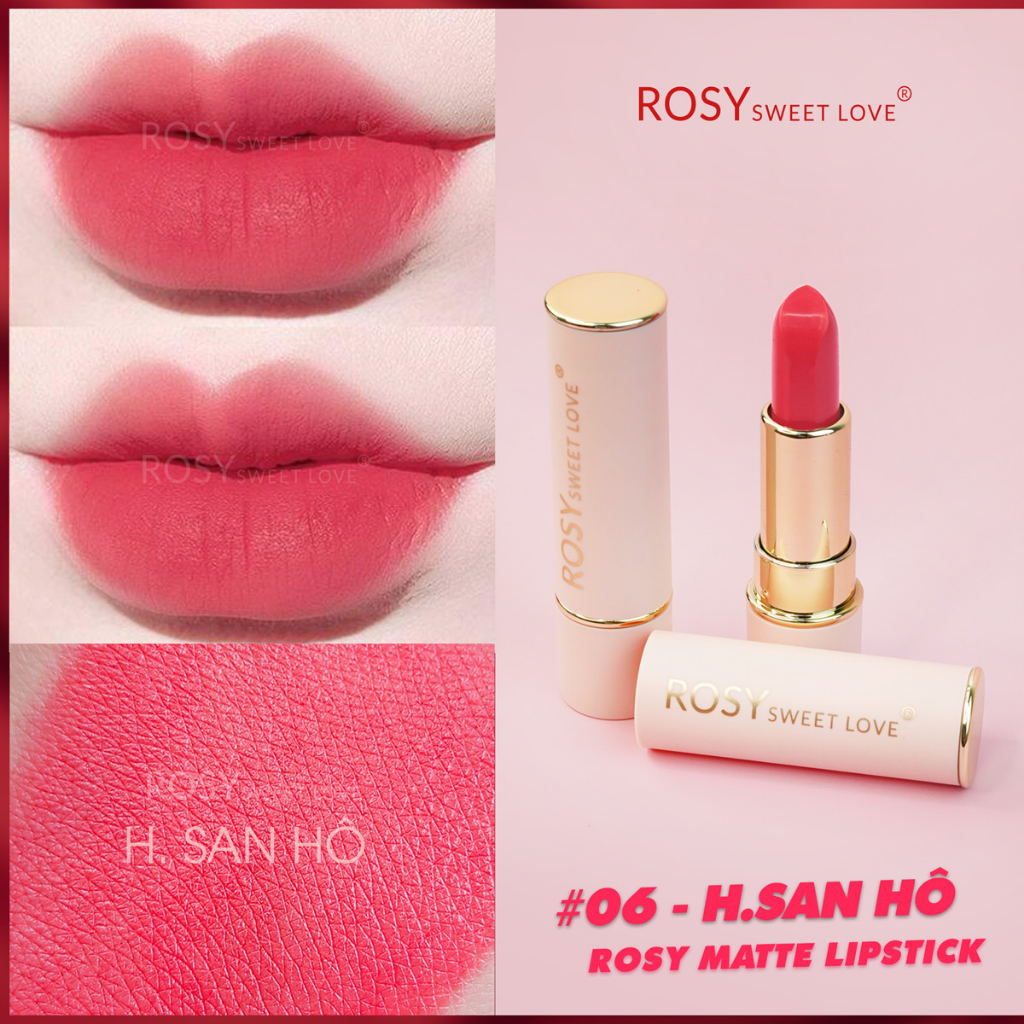 Son Sáp, Son Lì ROSY SWEETLOVE Không Chì cao cấp Màu Hồng san hô