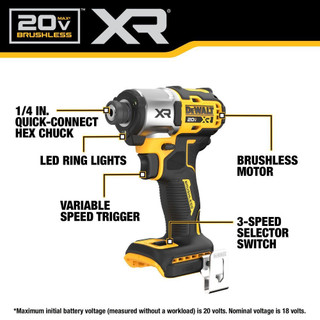 Dewalt dcf845n - máy vặn vít pin 3 tốc độ brushless 18/20v - chính hãng - sku dcf845-kr dcf845n 1/4 in. impact driver
