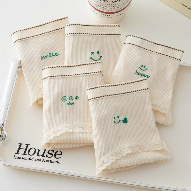 SET 5 Quần Lót Màu Kem Cotton Gân Tăm Chó Bé-Quần Chíp Nữ Lưng Thun Phối Viền Ren,Đáy Lót Kháng Khuẩn,Phiên Bản Kem Da