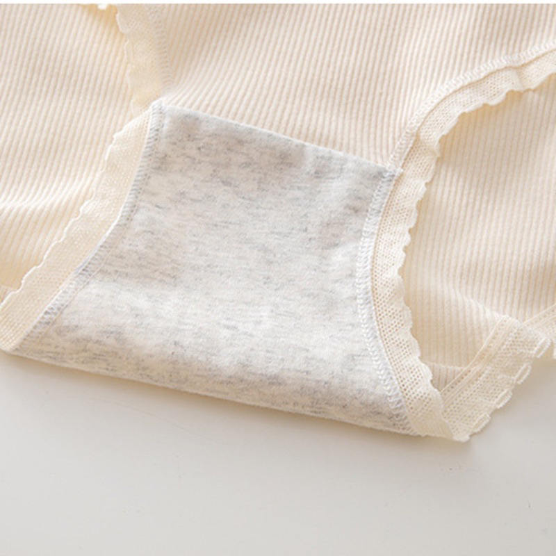SET 5 Quần Lót Màu Kem Cotton Gân Tăm Chó Bé-Quần Chíp Nữ Lưng Thun Phối Viền Ren,Đáy Lót Kháng Khuẩn,Phiên Bản Kem Da