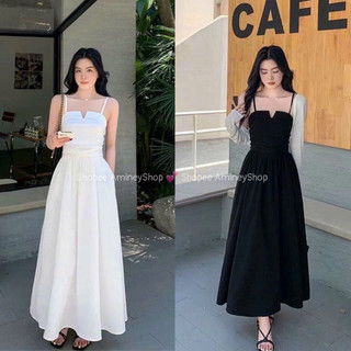 [Siêu phẩm] Đầm 2 dây quây dáng dài sang chảnh, Váy dài 2 màu hang đep AmineyShop