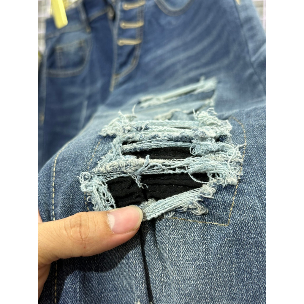 Quần jean nam cao cấp đen vá vải thêu logo chất bò co giãn form skinny mẫu mới cao cấp-AHFASHION