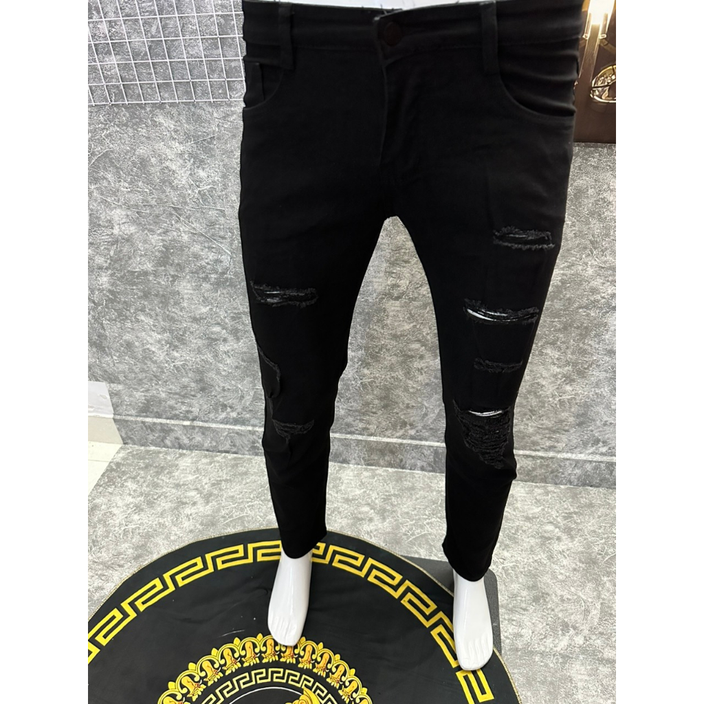 Quần jean nam đen rách nhiều bụi bặm vải dày co giãn form skinny mẫu mới cao cấp-AHFASHION