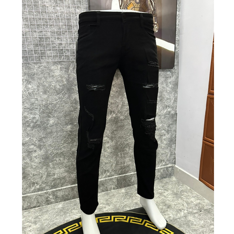 Quần jean nam đen rách nhiều bụi bặm vải dày co giãn form skinny mẫu mới cao cấp-AHFASHION