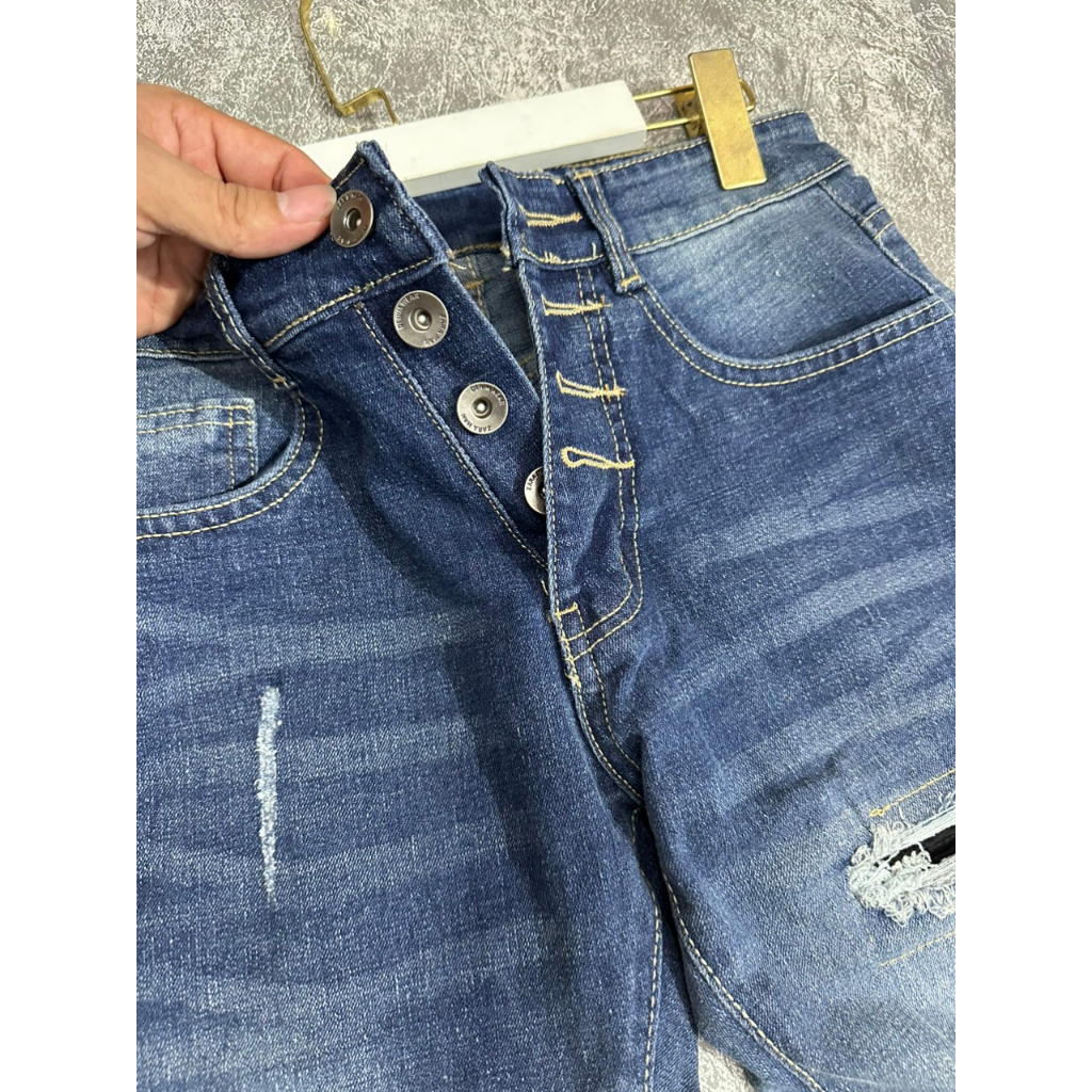 Quần jean nam cao cấp đen vá vải thêu logo chất bò co giãn form skinny mẫu mới cao cấp-AHFASHION