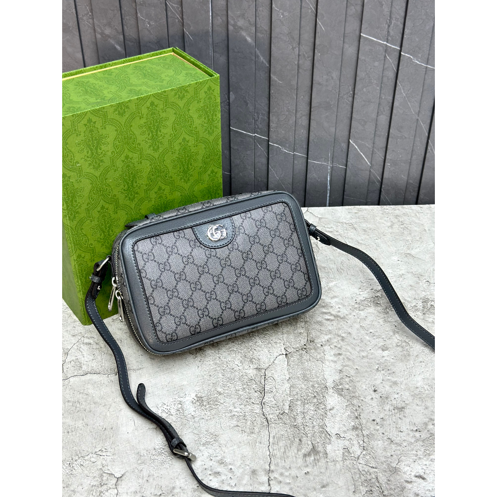 Túi đeo chéo, cầm tay Gucci Xám Xanh họa tiết monogram logo GG fullbox bill thẻ LA on web