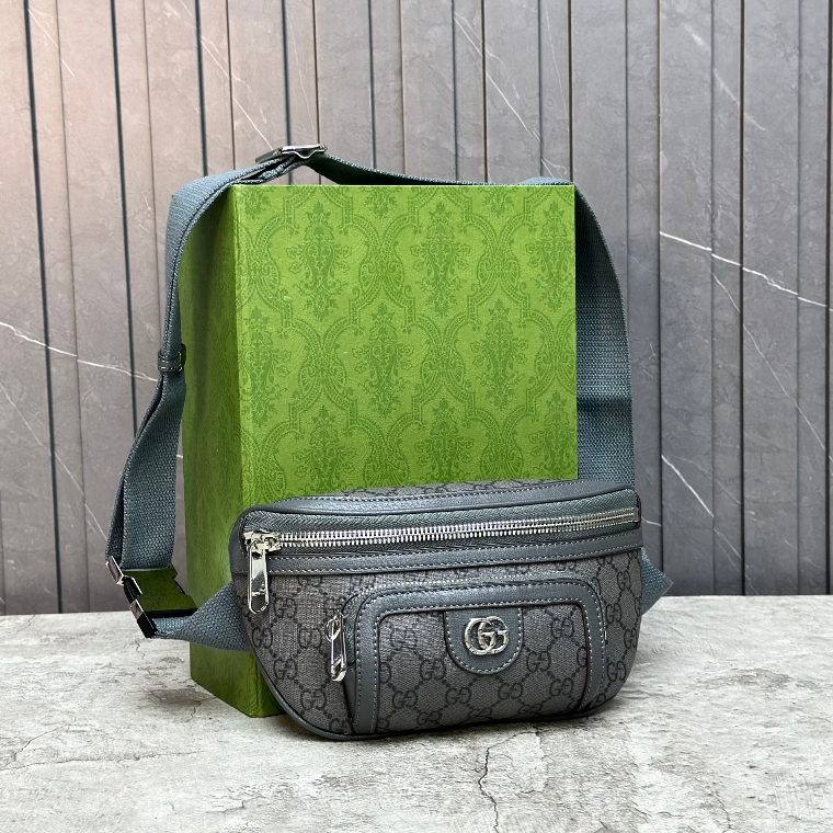 Túi đeo chéo ngực bụng Gucci Xám Xanh họa tiết monogram logo GG fullbox bill thẻ LA on web