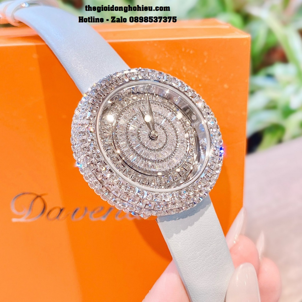 Đồng Hồ Nữ Davena 32091 Chính Hãng Dây Da Xanh Nhạt Vỏ Silver 39mm