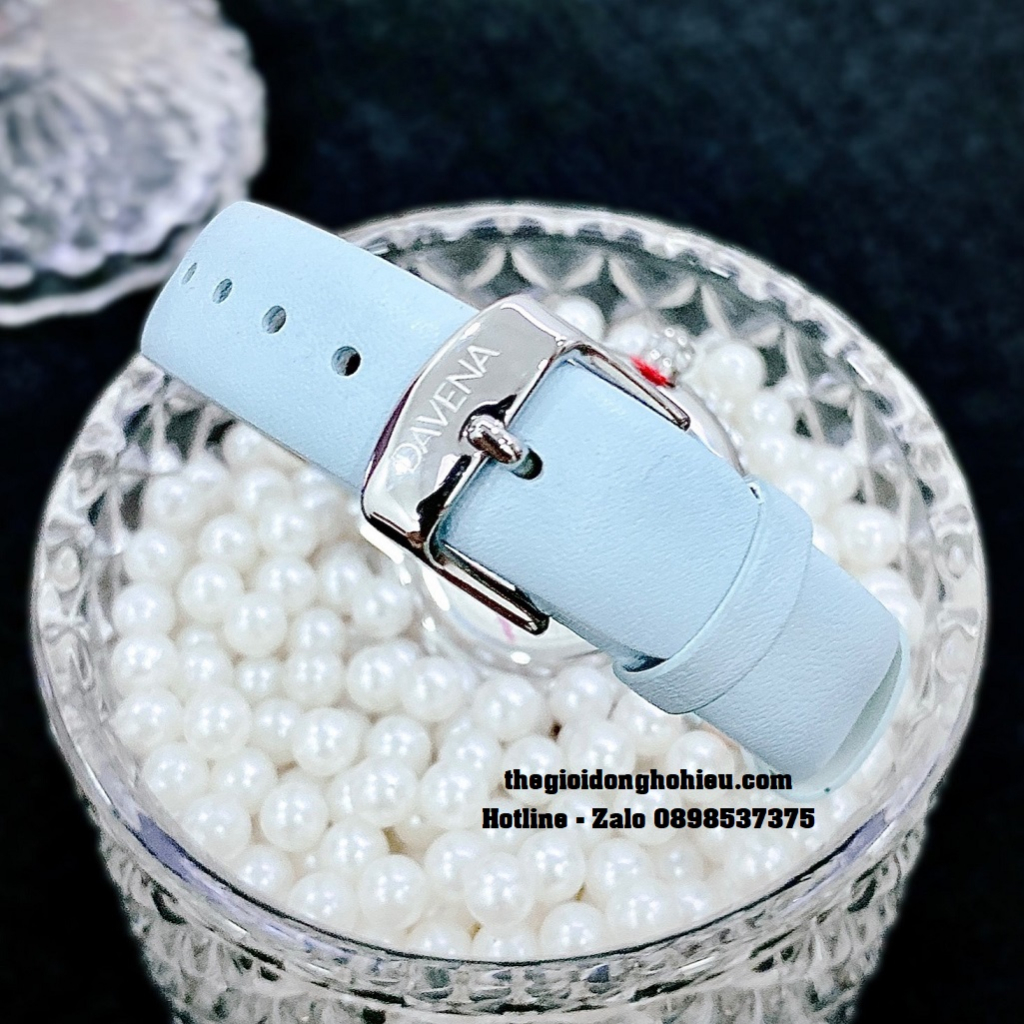 Đồng Hồ Nữ Davena 32091 Chính Hãng Dây Da Xanh Nhạt Vỏ Silver 39mm