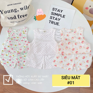 Set 3 bộ ba lỗ ngẫu nhiên vải thông hơi xuất Nhật - dư hãng sơ sinh cho bé trai, bé gái