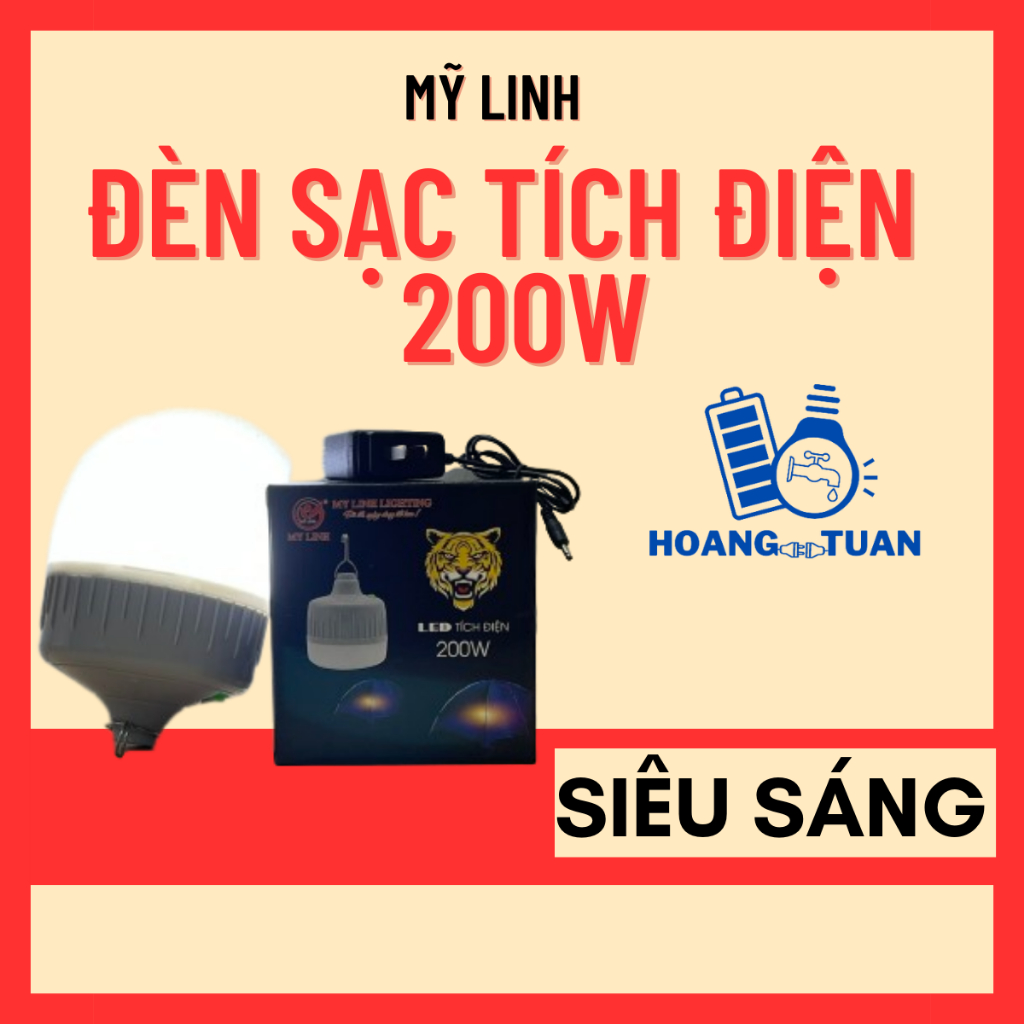Đèn tích điện Mỹ Linh 200W, đèn sạc hội chợ, đèn sạc dự phòng, siêu sáng, 3 chế độ, hàng chính hãng