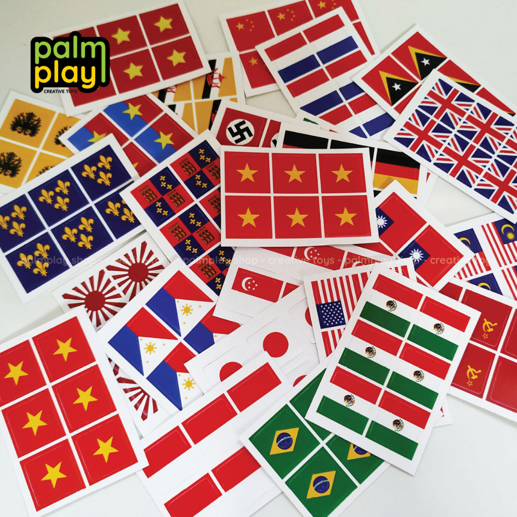 Sticker lá cờ các nước dùng cho đồ chơi gạch xếp hình dán vừa phụ kiện 2335 và 3068 - Miếng dán có 6 hình 13.5x13.5 mm