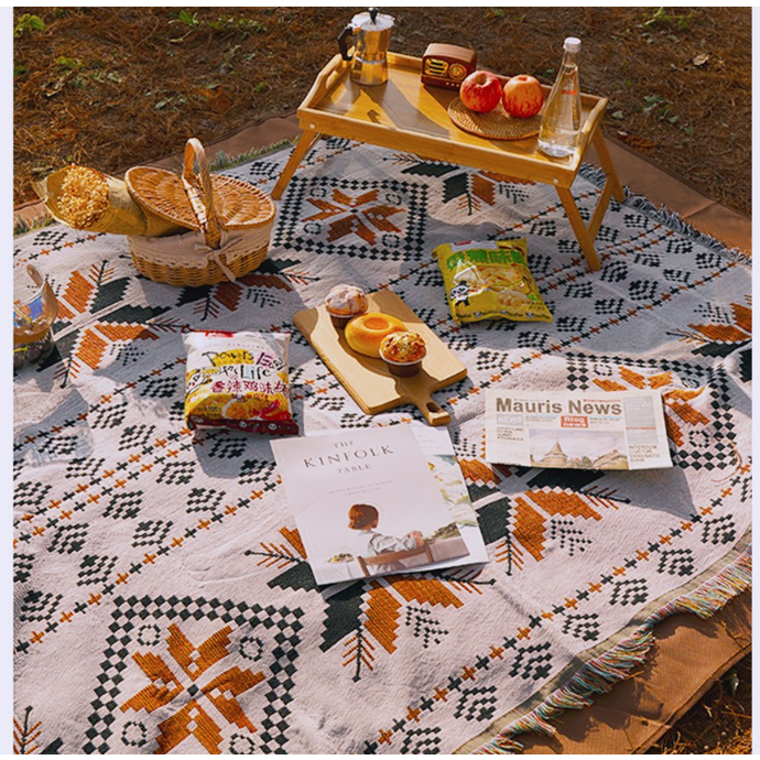 (THỔ CẨM DÀY CHẮC) Thảm Vintage Trải Picnic, Chụp Hình Bohemian, Khăn vải tua rua họa tiết đẹp