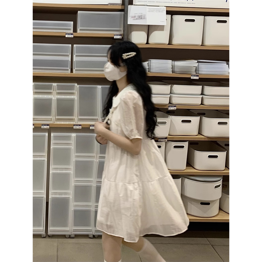 Đầm váy babydoll cổ tiểu thư giấu bụng váy công chúa chất voan óng | BigBuy360 - bigbuy360.vn