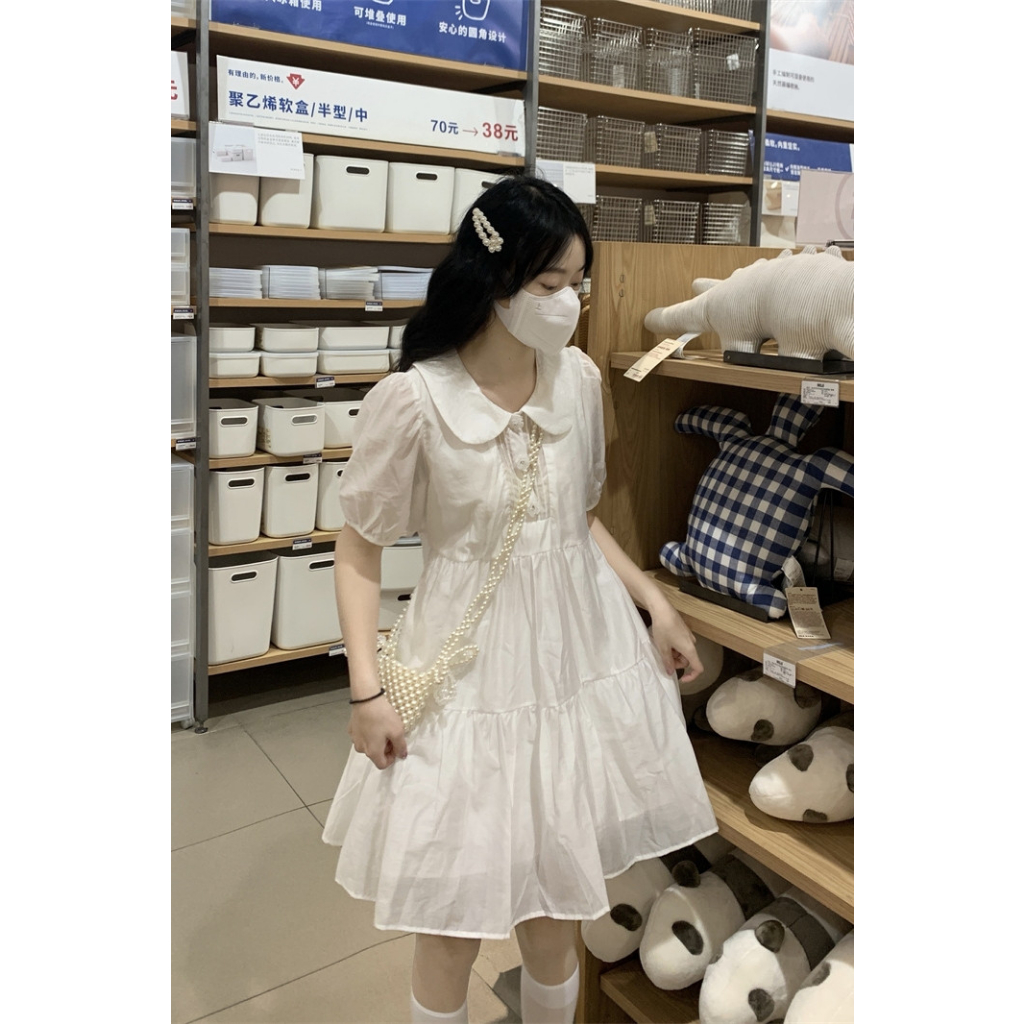Đầm váy babydoll cổ tiểu thư giấu bụng váy công chúa chất voan óng | BigBuy360 - bigbuy360.vn