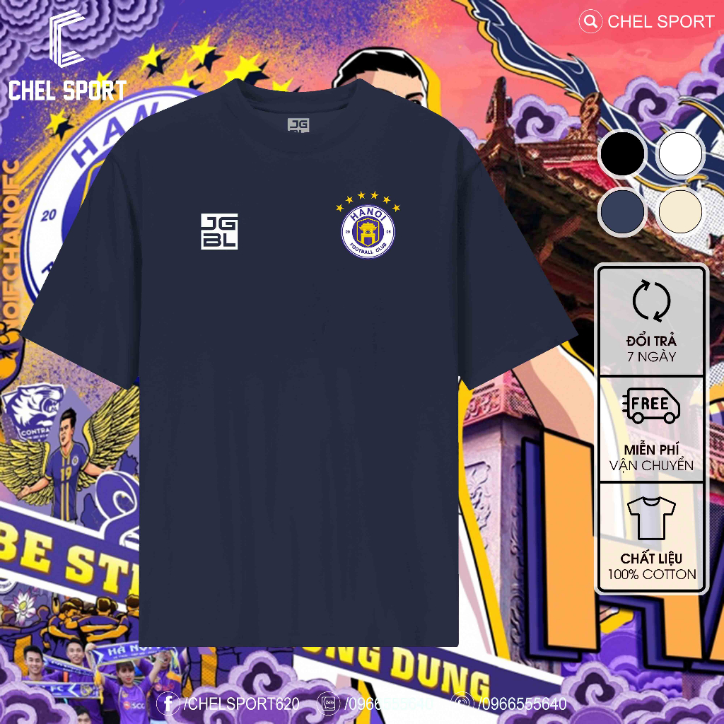 Áo thun logo thêu Hà Nội FC 100% cotton