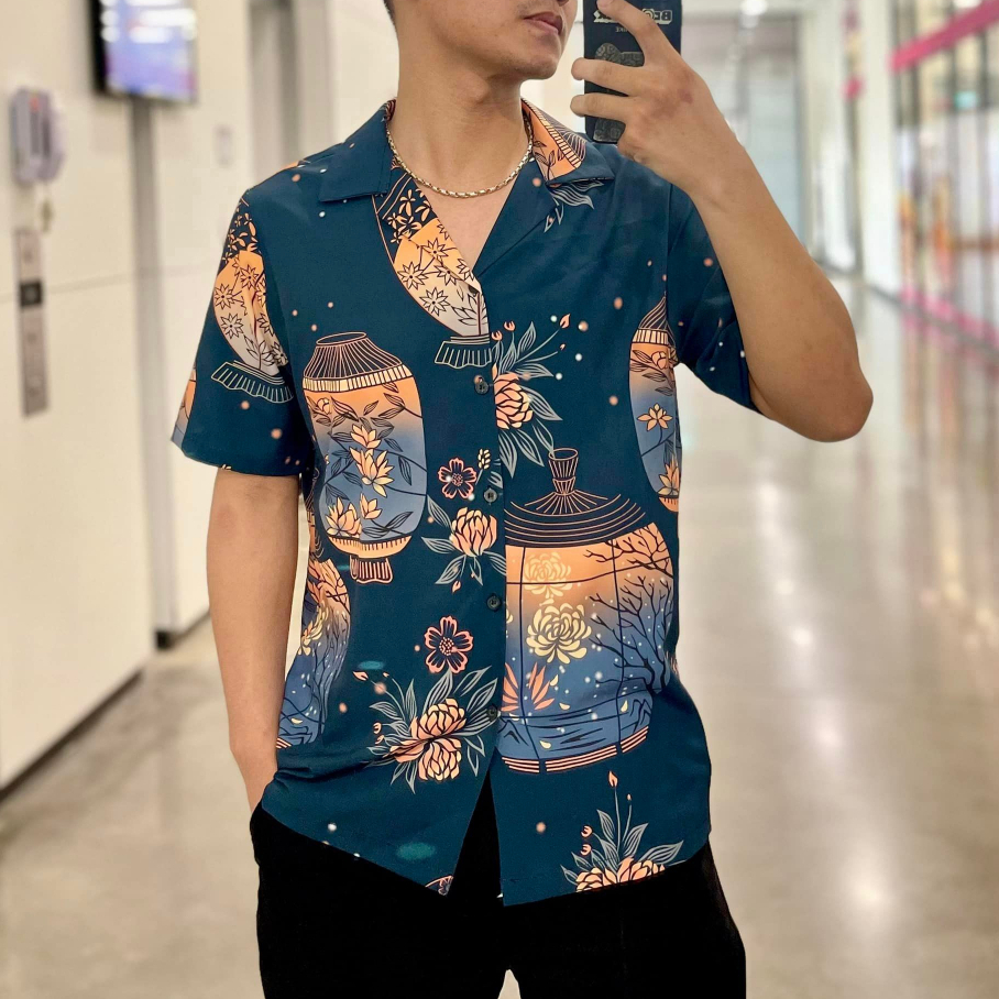 Áo sơ mi TOPGu họa tiết Đèn Lồng, vải lụa thoáng mát không nhăn, form regular