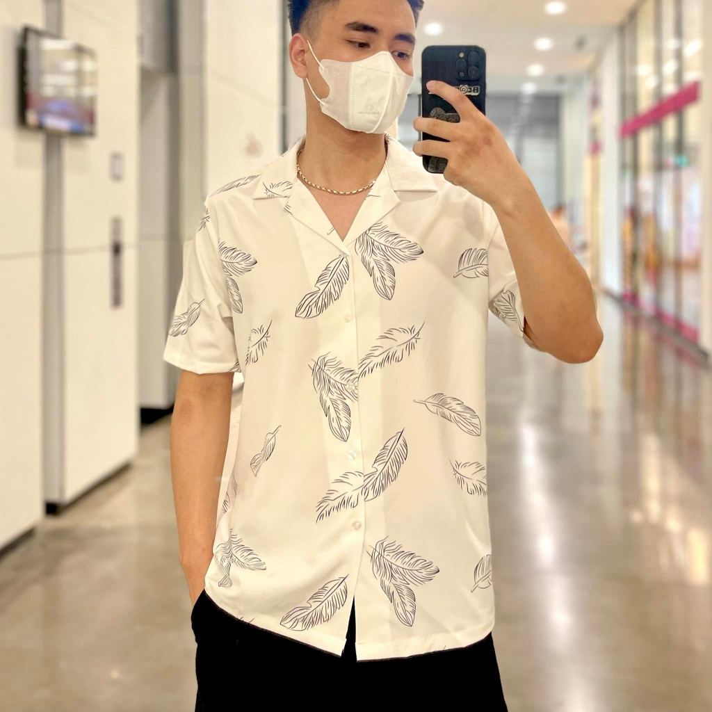 Áo sơ mi TOPGU họa tiết Lông Vũ, vải lụa thoáng mát không nhăn, form regular