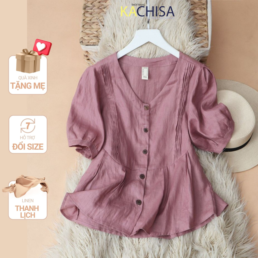 Áo Linen Laria Shirt xếp li màu tím KACHISA 568