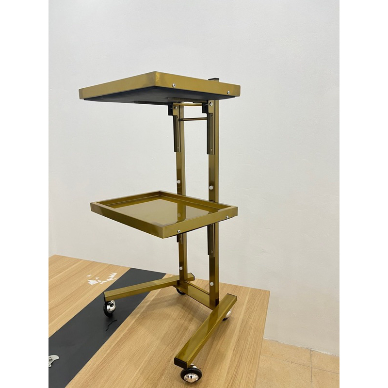 Xe Đẩy Inox Mạ Vàng Spa - Gấp Gọn - Hàng Cao Cấp