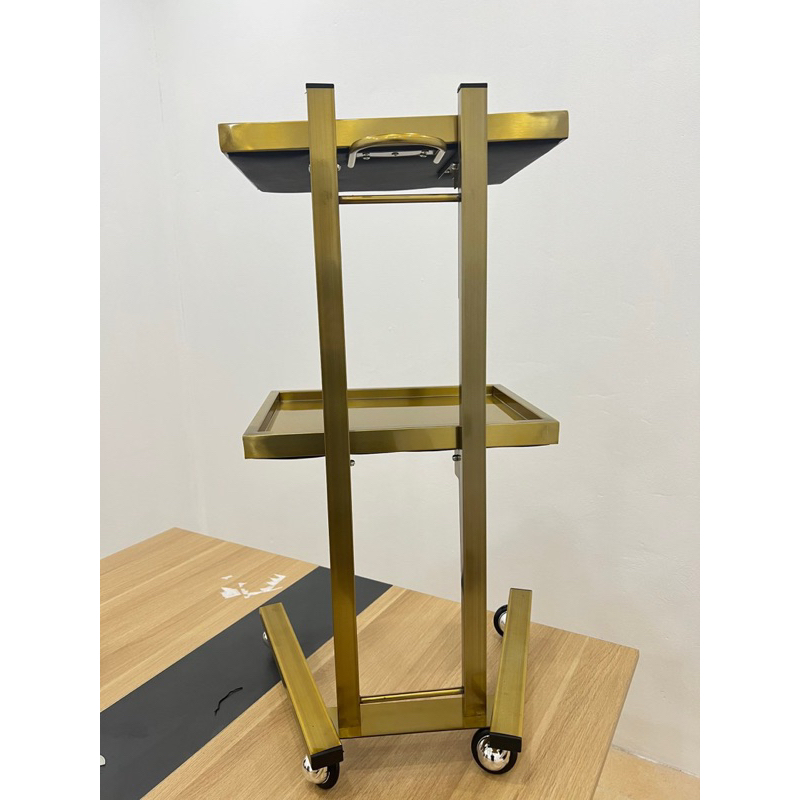 Xe Đẩy Inox Mạ Vàng Spa - Gấp Gọn - Hàng Cao Cấp