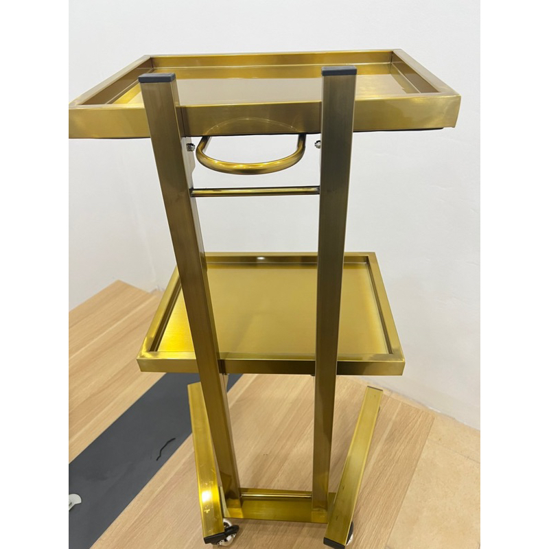 Xe Đẩy Inox Mạ Vàng Spa - Gấp Gọn - Hàng Cao Cấp