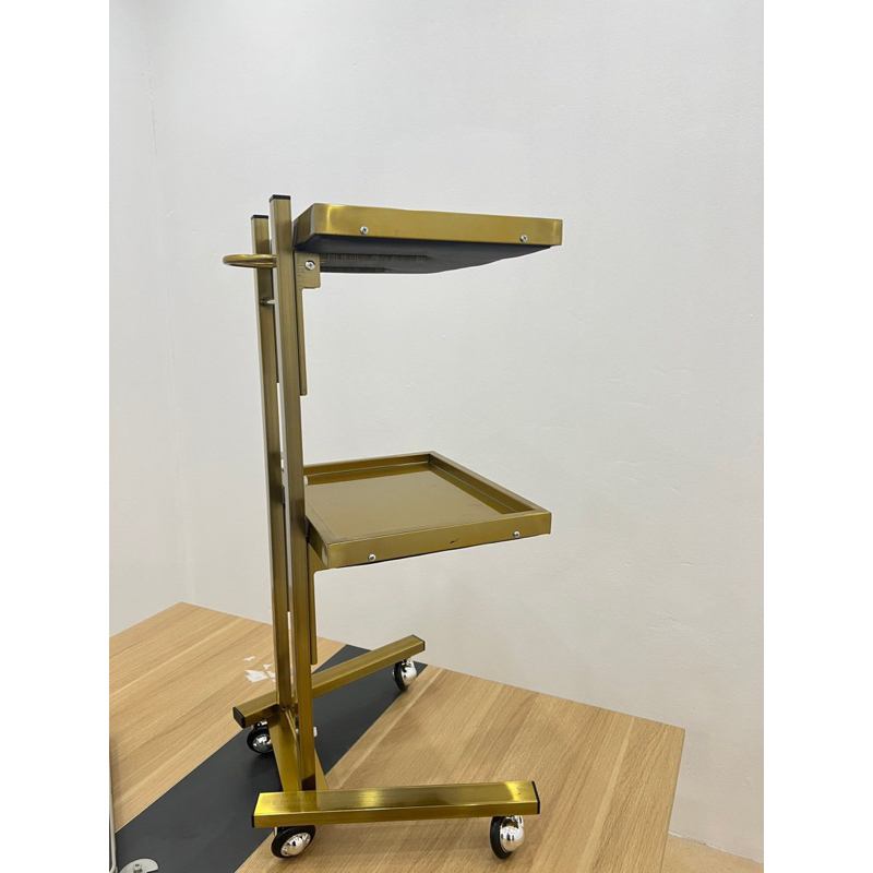 Xe Đẩy Inox Mạ Vàng Spa - Gấp Gọn - Hàng Cao Cấp