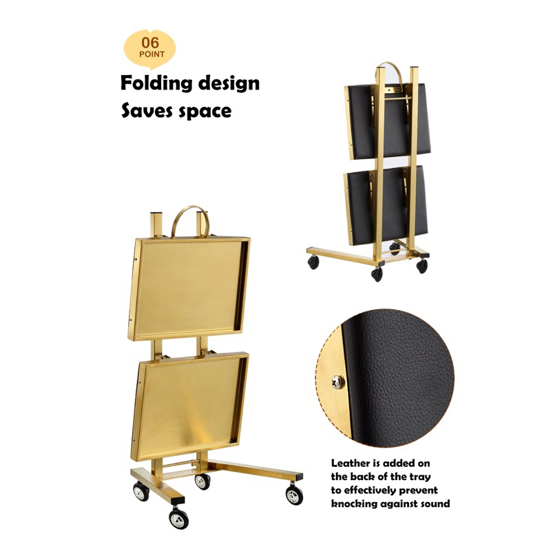 Xe Đẩy Inox Mạ Vàng Spa - Gấp Gọn - Hàng Cao Cấp