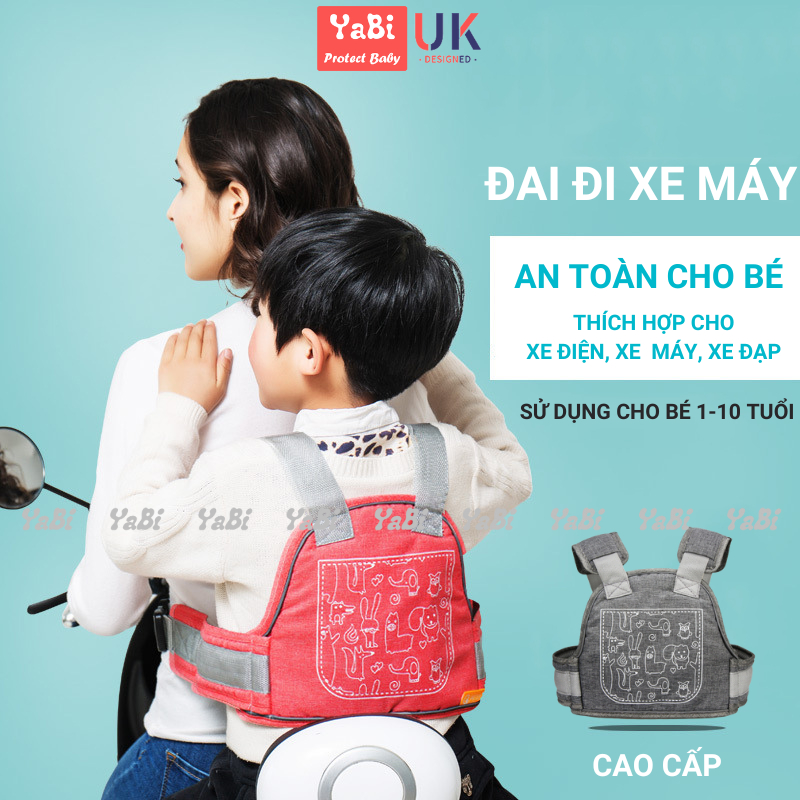 Đai đi xe máy cho bé YaBi, Địu đi xe máy an toàn cho bé 1-10 tuổi loại cao cấp chắc chắn thoáng khí có phản quang