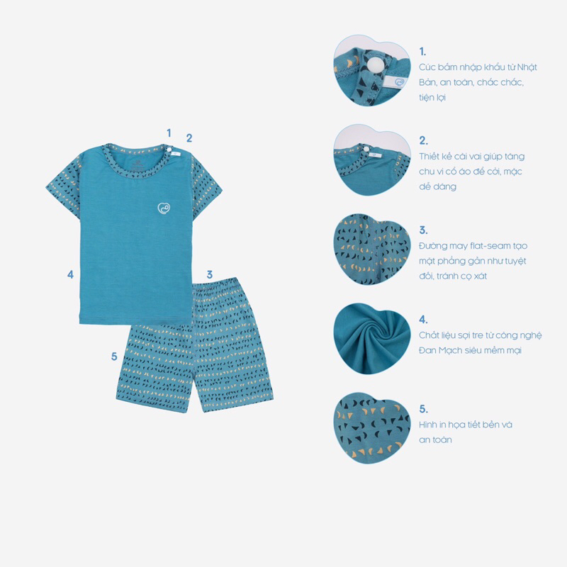 Bubaby sợi tre Bộ ngắn tay cài vai - Bambus Zari BBB130106