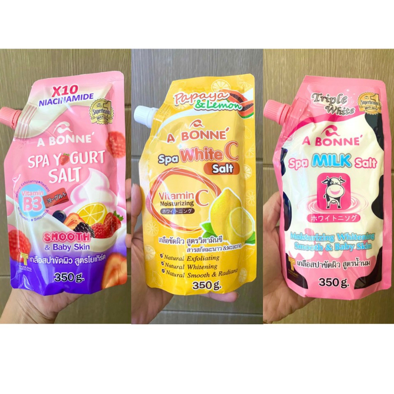 (MẪU MỚI) Muối Tắm Sữa Bò A Bonne - Tẩy Tế Bào Da Chết Body Thái Lan Hương Sữa Tươi 350g