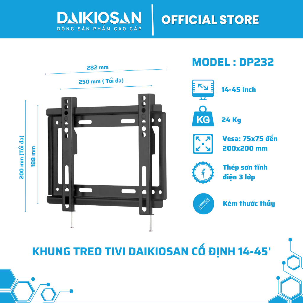 Giá treo tivi Daikiosan cố định, nghiêng 32 inch, 42 inch, 55 inch, 65 inch chính hãng