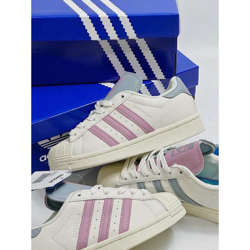 Giày sneaker superstar sọc xám hồng 2023