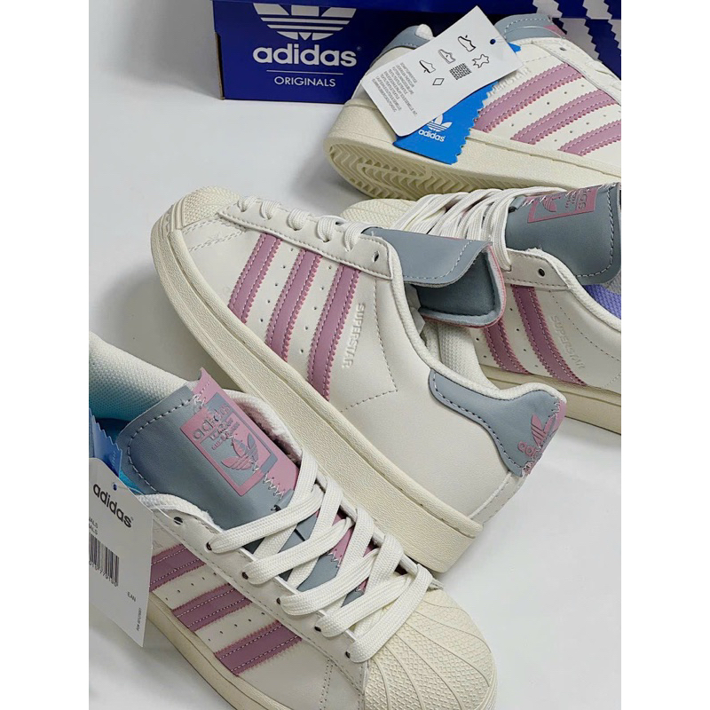 Giày sneaker superstar sọc xám hồng 2023
