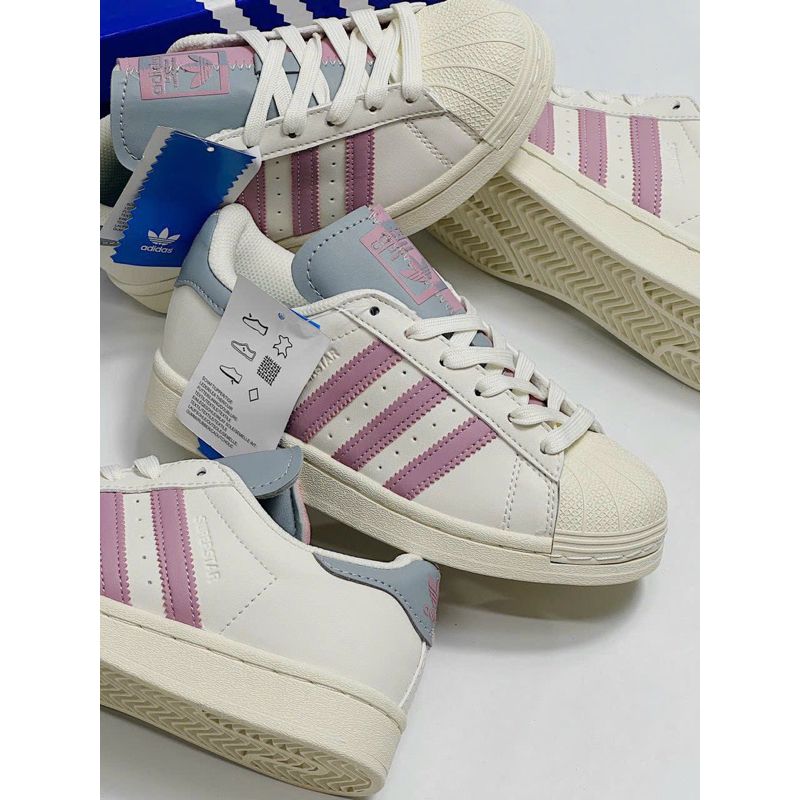 Giày sneaker superstar sọc xám hồng 2023