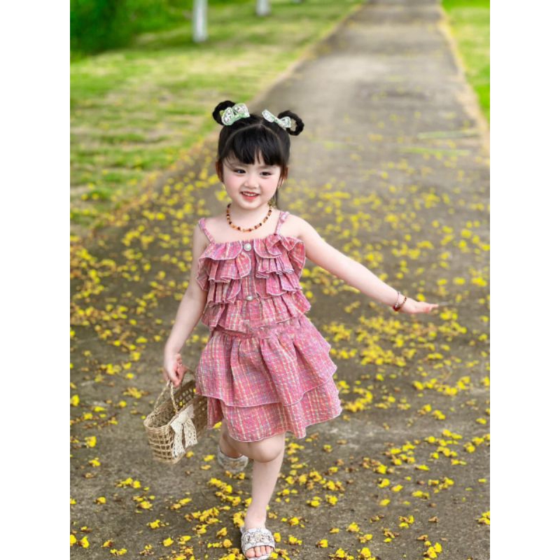 Set  áo và cv tầng 2 dây xinh xắn tiểu thư bé gái