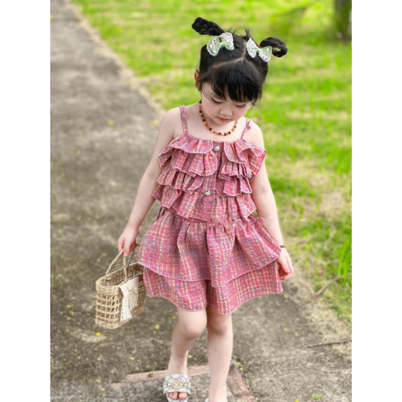 Set  áo và cv tầng 2 dây xinh xắn tiểu thư bé gái