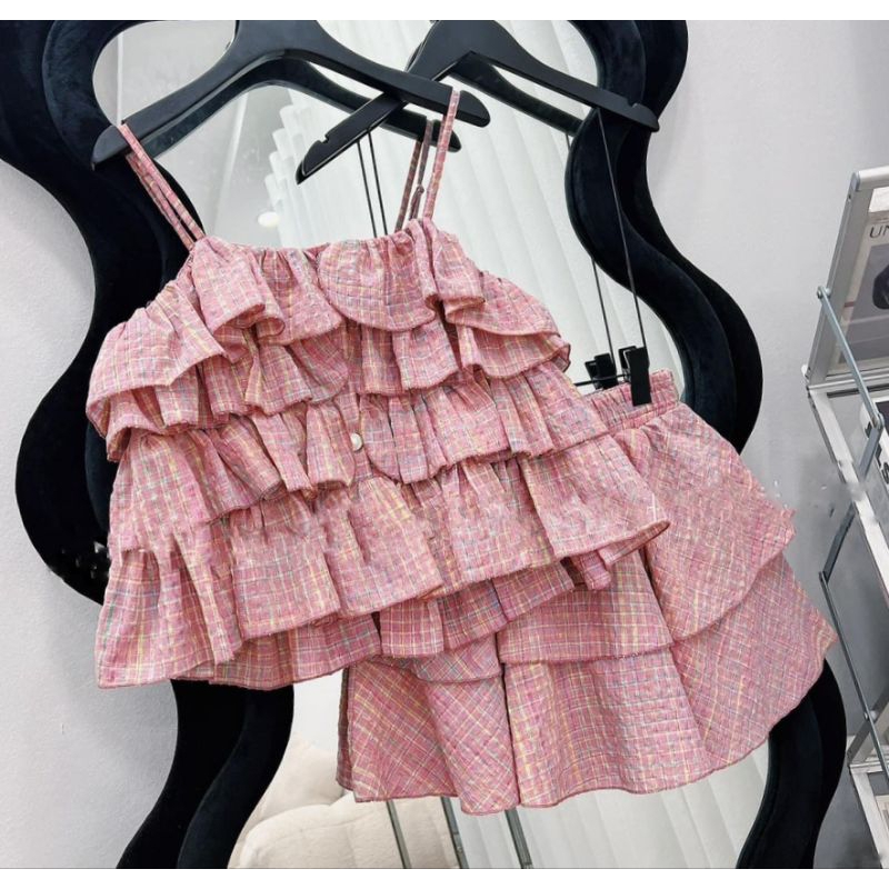 Set  áo và cv tầng 2 dây xinh xắn tiểu thư bé gái