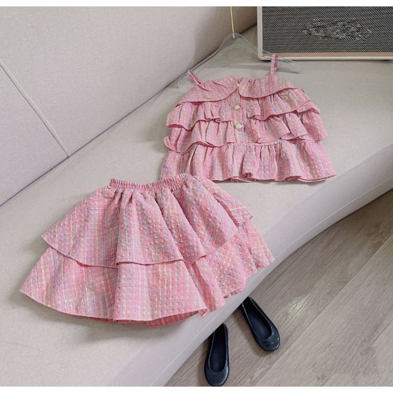 Set  áo và cv tầng 2 dây xinh xắn tiểu thư bé gái