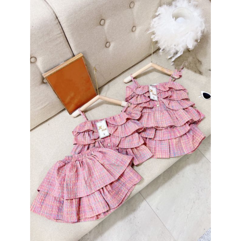 Set  áo và cv tầng 2 dây xinh xắn tiểu thư bé gái