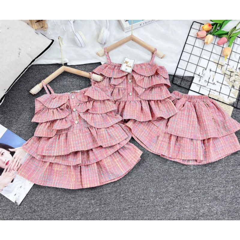 Set  áo và cv tầng 2 dây xinh xắn tiểu thư bé gái