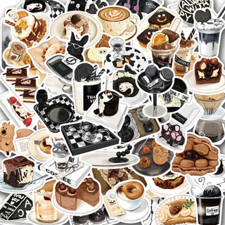 Set 50 chiếc sticker chống nước dressert afternoon tea bánh ngọt và coffee dán mũ bảo hiểm vali laptop xe máy đàn guitar
