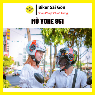 Nón 3/4 Yohe 851 Có Kính Trắng Đỏ Bóng, Đen Đỏ Bóng - Biker Sài Gòn