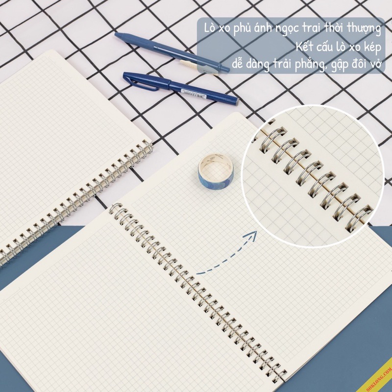 Sổ_Vở kẻ ngang/Caro 120-200 trang Klong lò xo kép bìa nhựa hai mặt chống thấm nước cao cấp