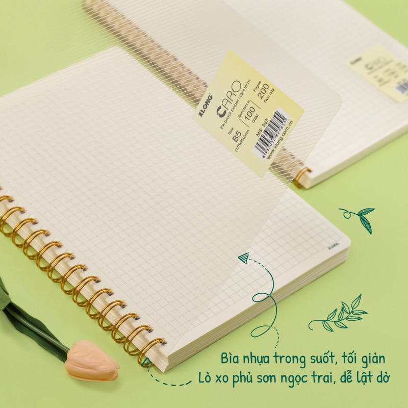 Sổ_Vở kẻ ngang/Caro 120-200 trang Klong lò xo kép bìa nhựa hai mặt chống thấm nước cao cấp