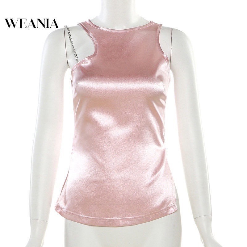 Áo 3 lỗ dáng dài xẻ tà mùa hồng ngọt ngào kèm dây xích ôm eo