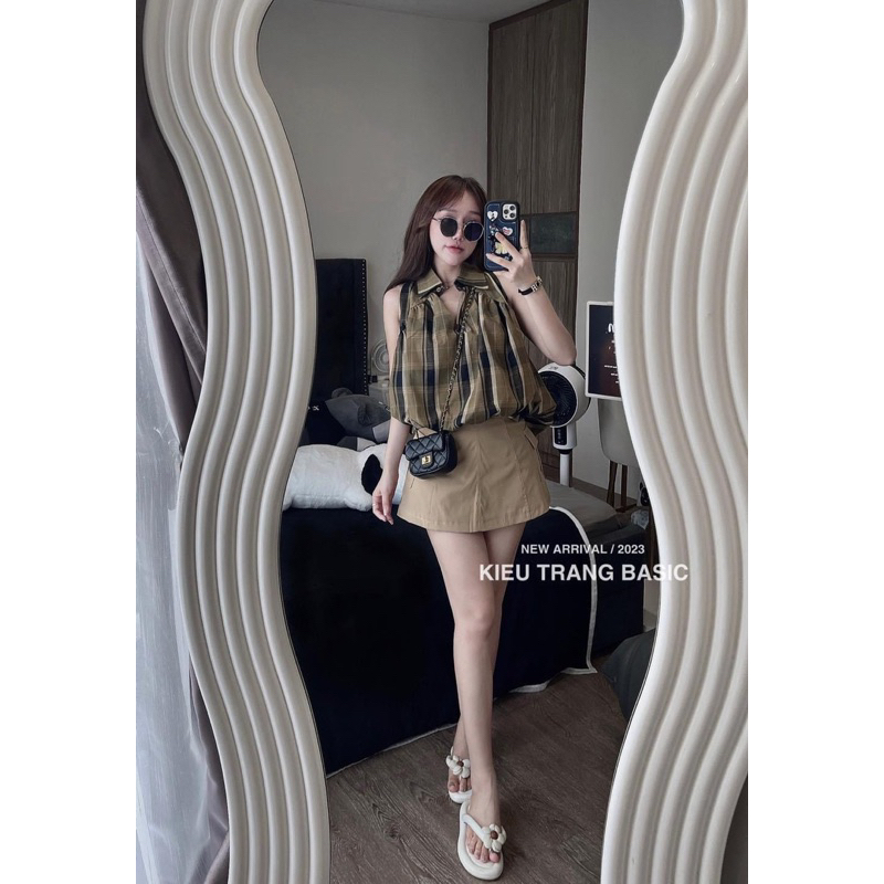 Set áo bom kẻ mix chân váy chuẩn Kiều Trang Basic
